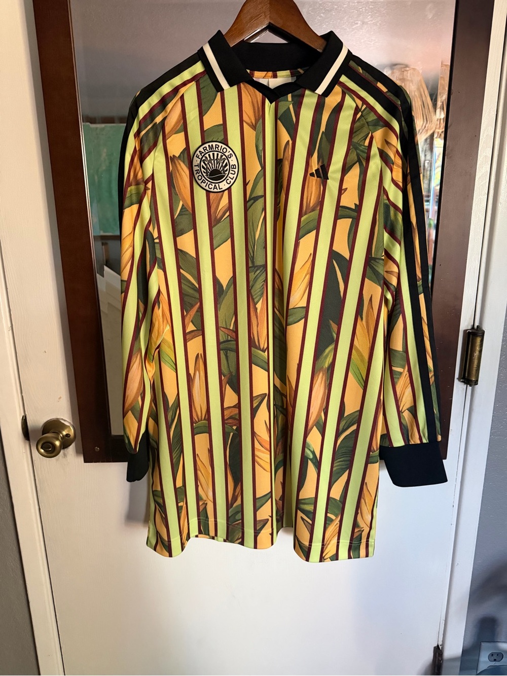 Adidas x FarmTropical Stripe Long Sleeve Soccer Jersey Dress- Yellow Green Brown
